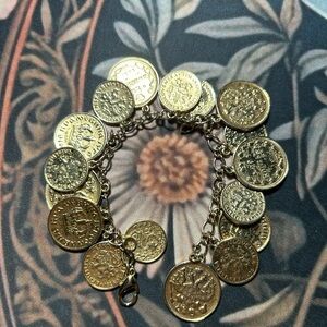 Golden Eastern European Coin Charm Bracelet - Women's Jewelry